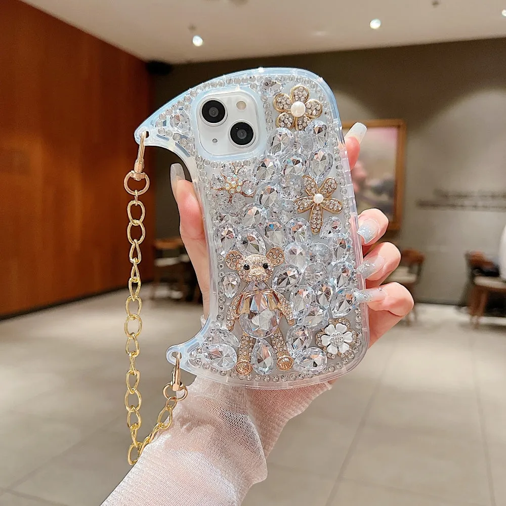 Colorful Diamond Phone Case With Metal Chain Strap - iPhone 13