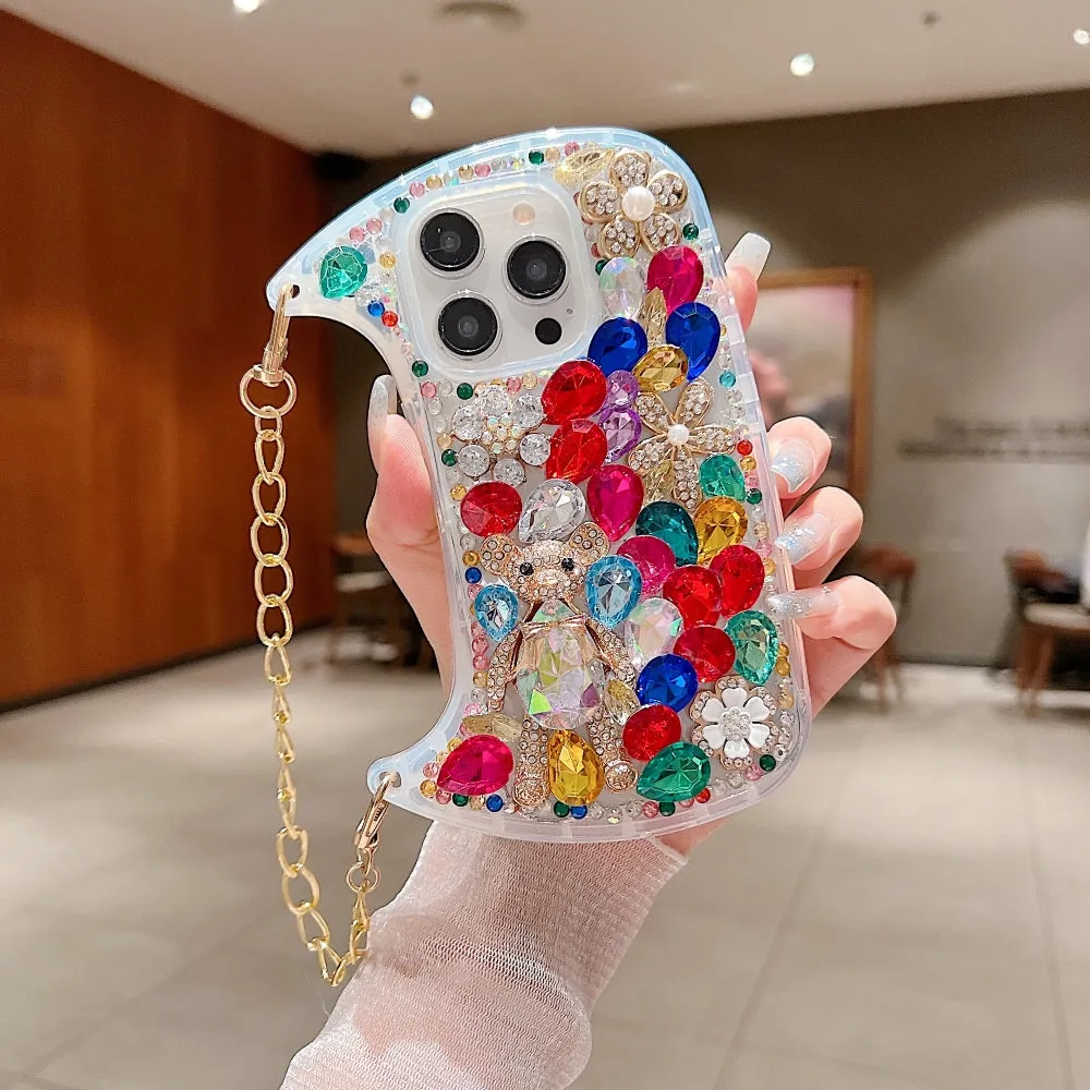 Colorful Diamond Phone Case With Metal Chain Strap - iPhone 13