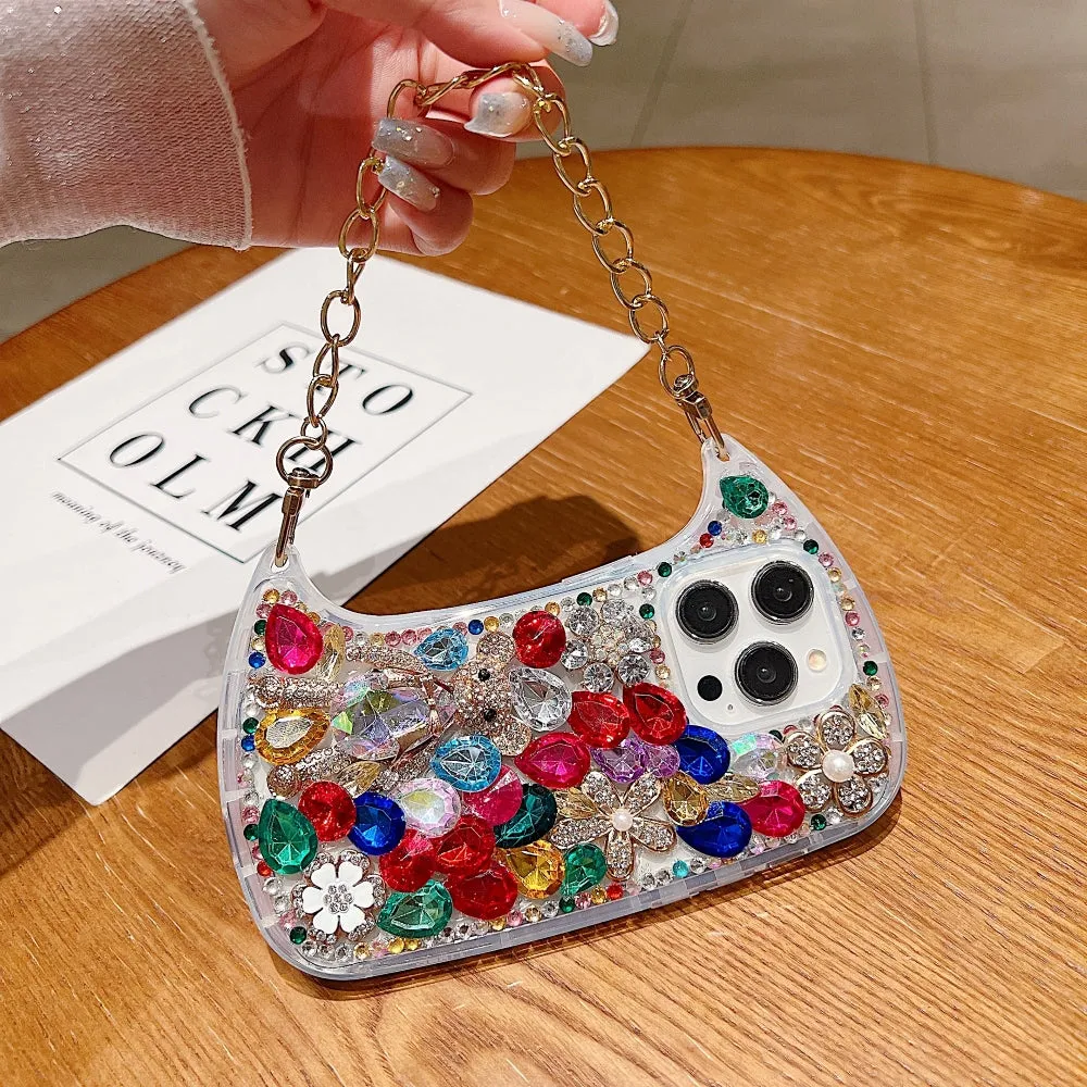 Colorful Diamond Phone Case With Metal Chain Strap - iPhone 13