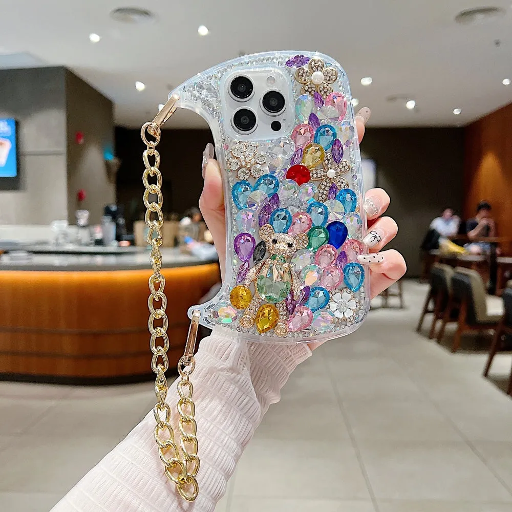 Colorful Diamond Phone Case With Metal Chain Strap - iPhone 13