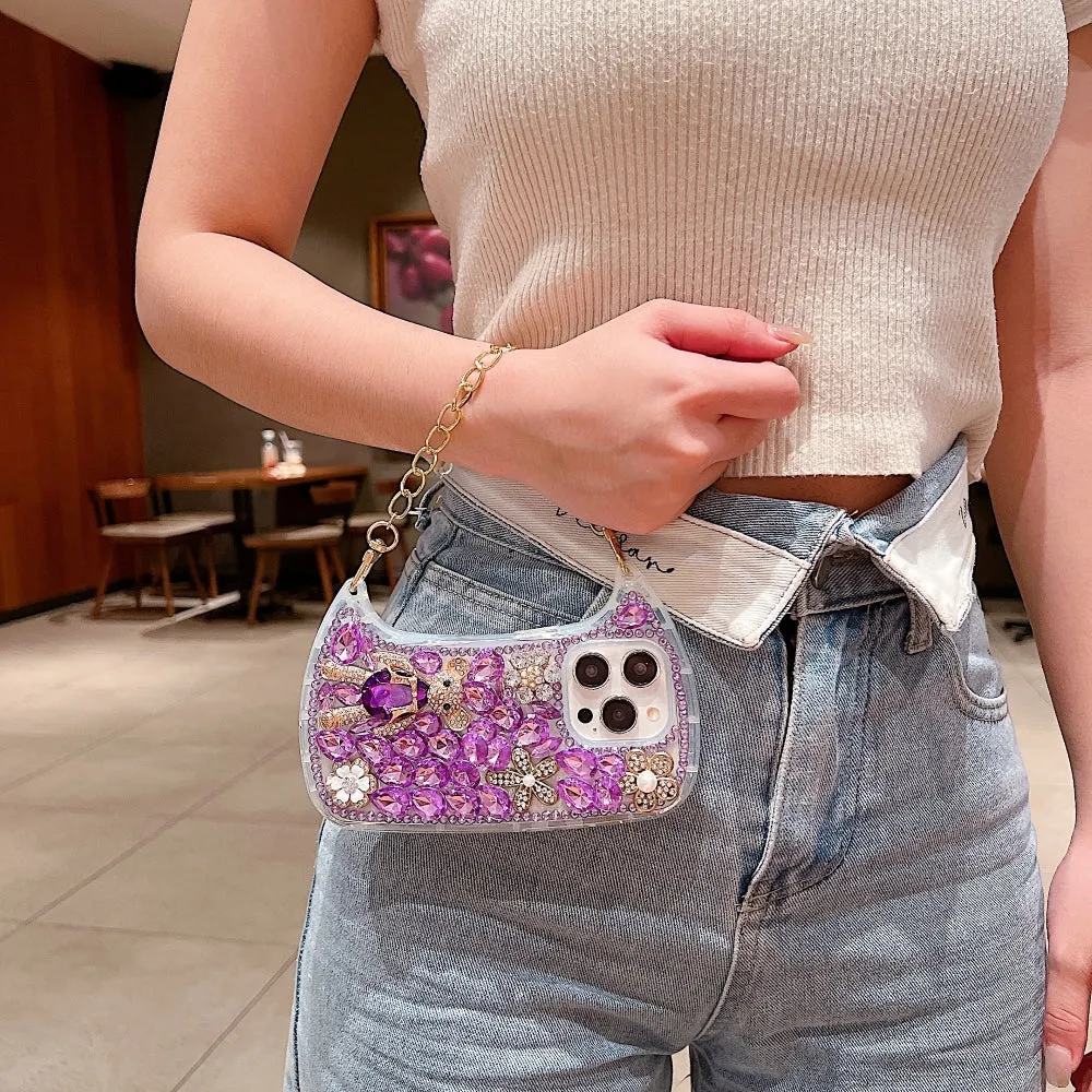 Colorful Diamond Phone Case With Metal Chain Strap - iPhone 13