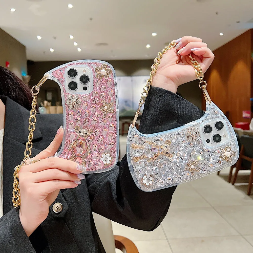 Colorful Diamond Phone Case With Metal Chain Strap - iPhone 13