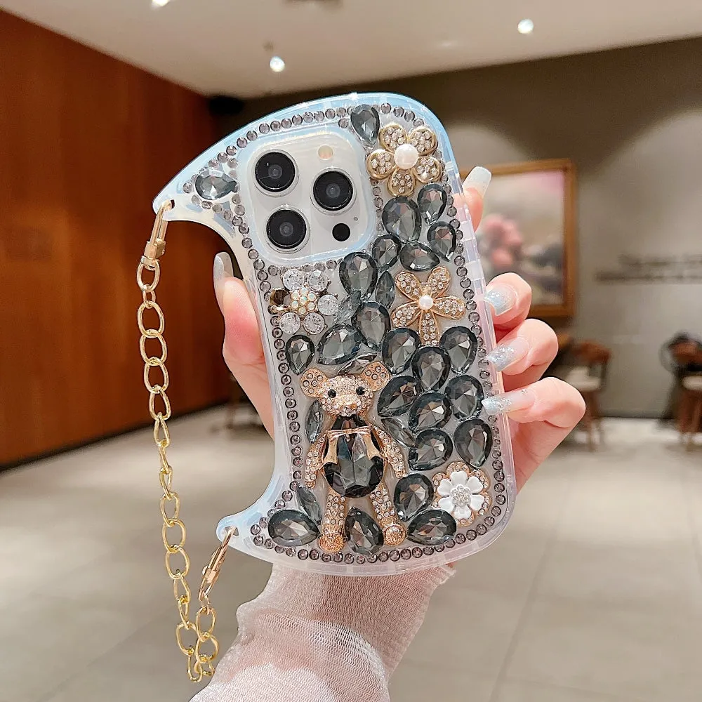 Colorful Diamond Phone Case With Metal Chain Strap - iPhone 13