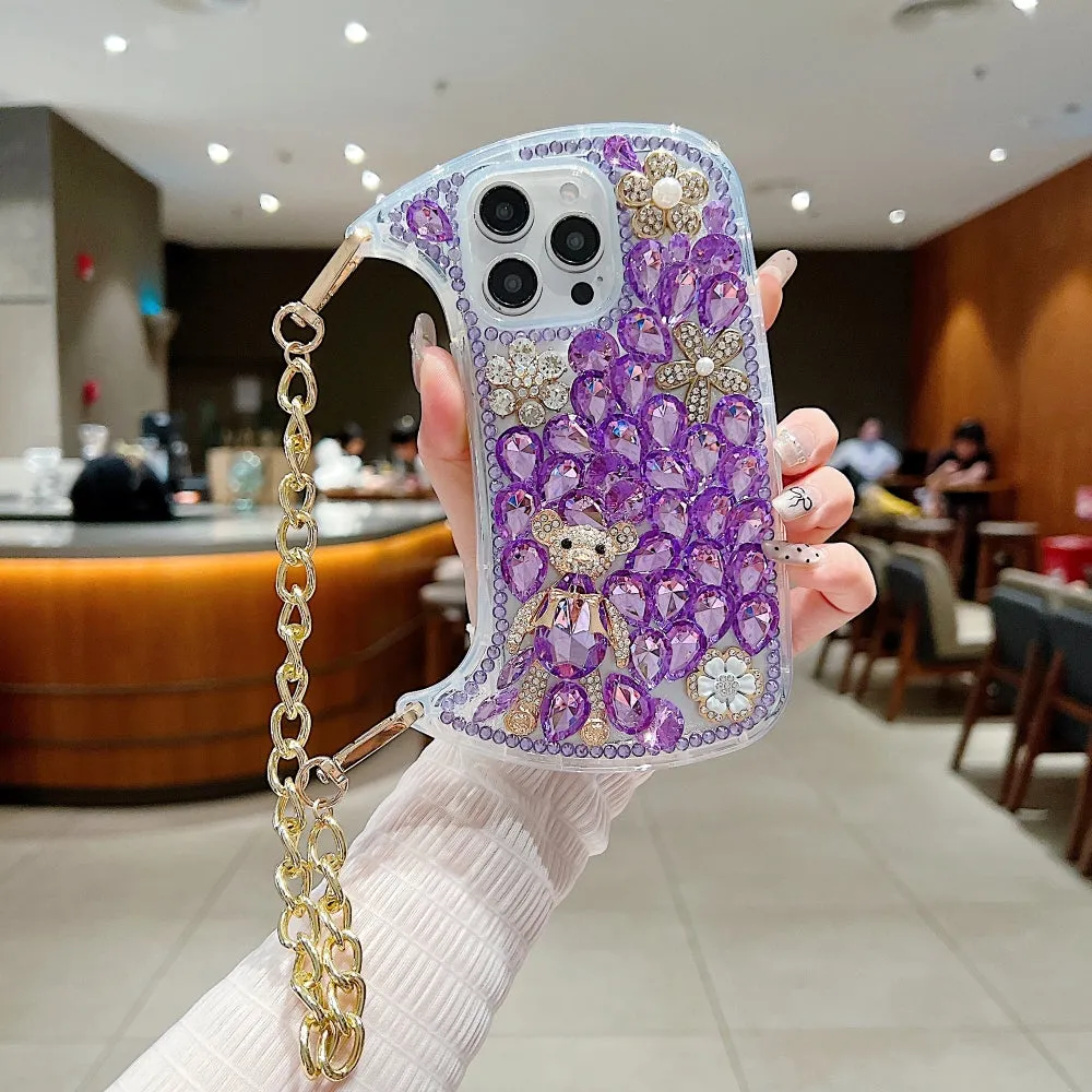 Colorful Diamond Phone Case With Metal Chain Strap - iPhone 13