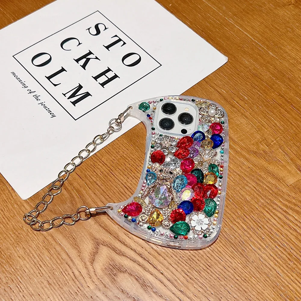 Colorful Diamond Phone Case With Metal Chain Strap - iPhone 13