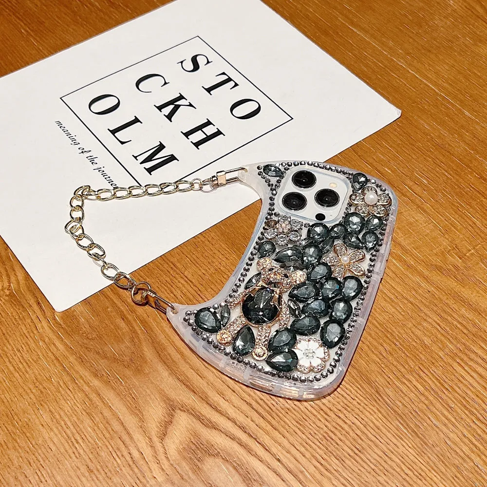 Colorful Diamond Phone Case With Metal Chain Strap - iPhone 13