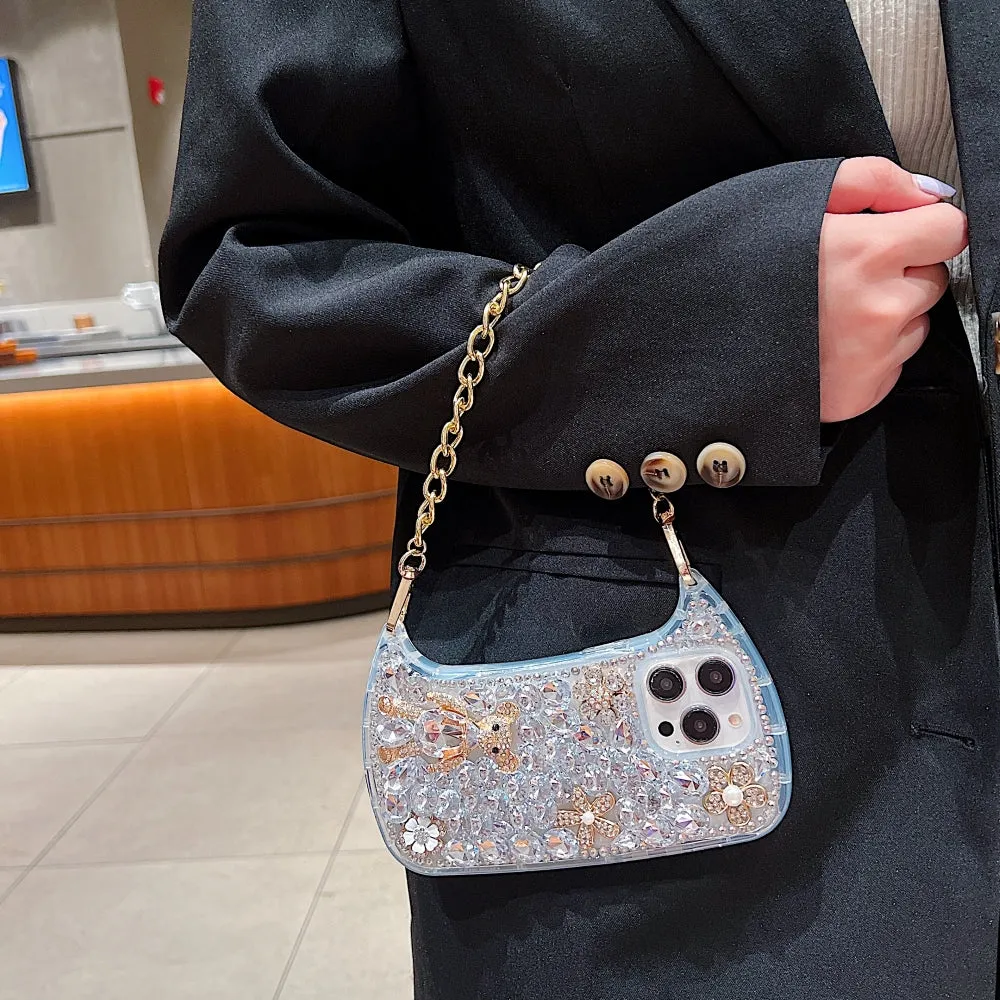 Colorful Diamond Phone Case With Metal Chain Strap - iPhone 13