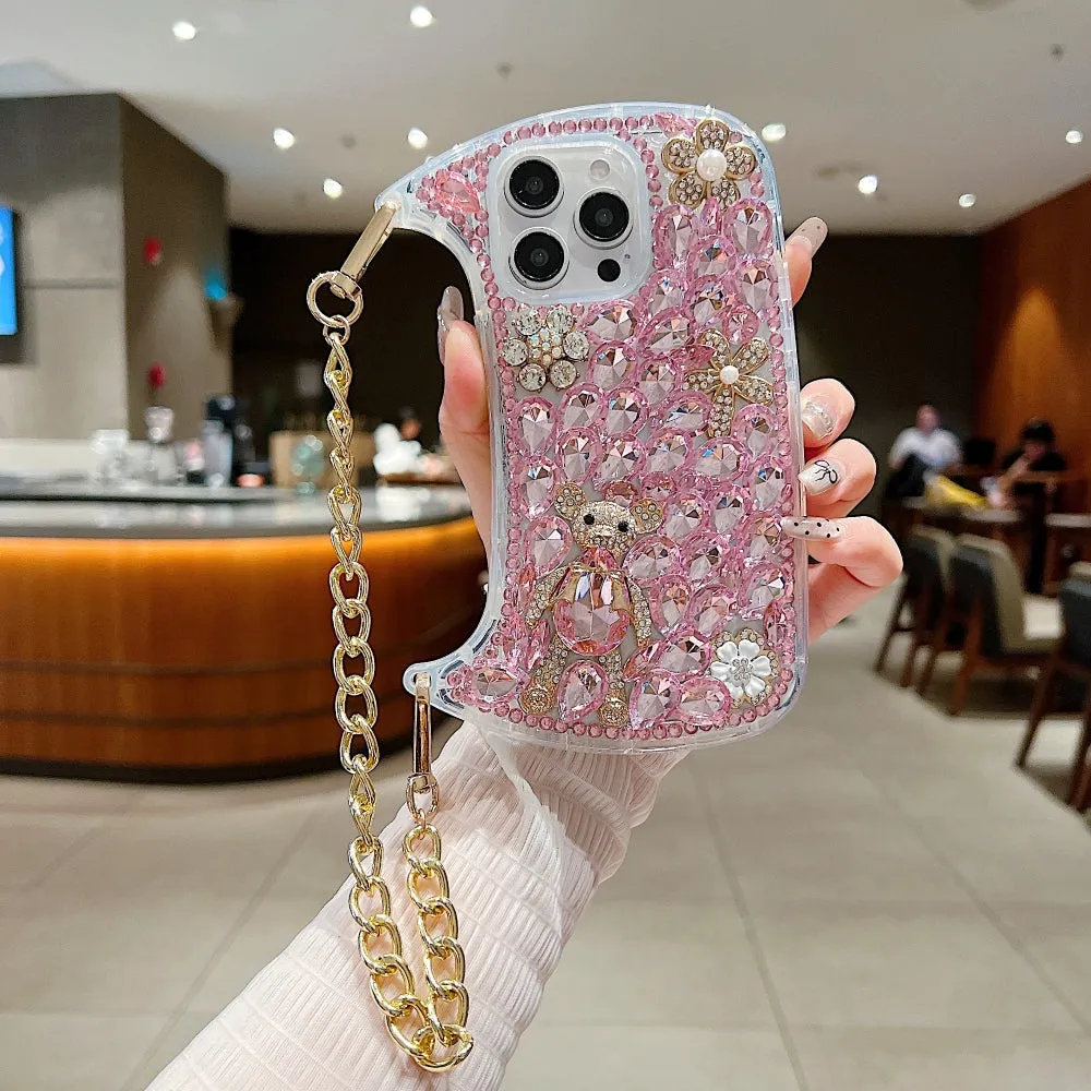 Colorful Diamond Phone Case With Metal Chain Strap - iPhone 13