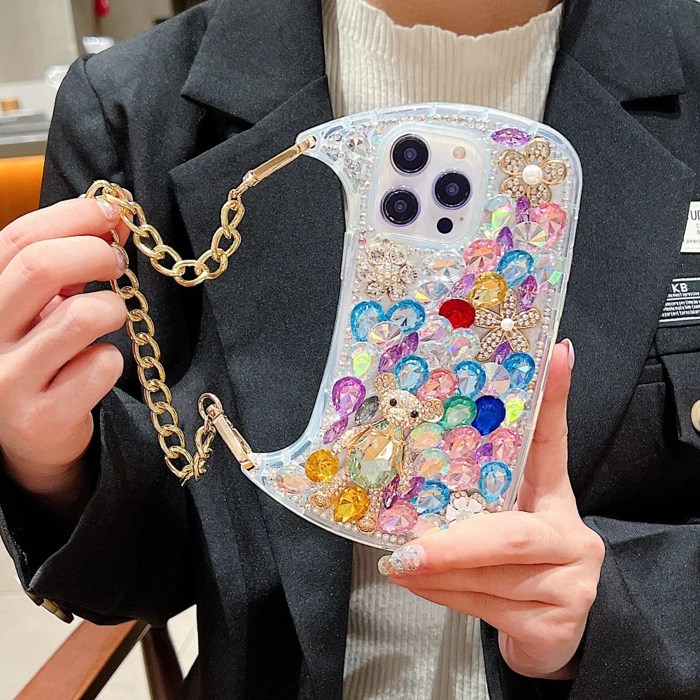 Colorful Diamond Phone Case With Metal Chain Strap - iPhone 13