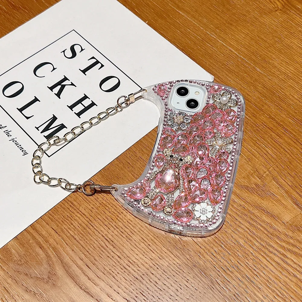 Colorful Diamond Phone Case With Metal Chain Strap - iPhone 13