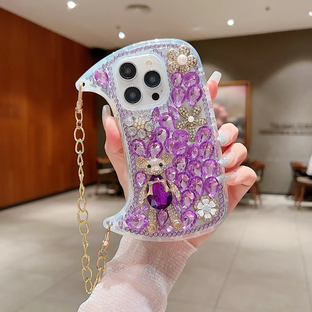 Colorful Diamond Phone Case With Metal Chain Strap - iPhone 13