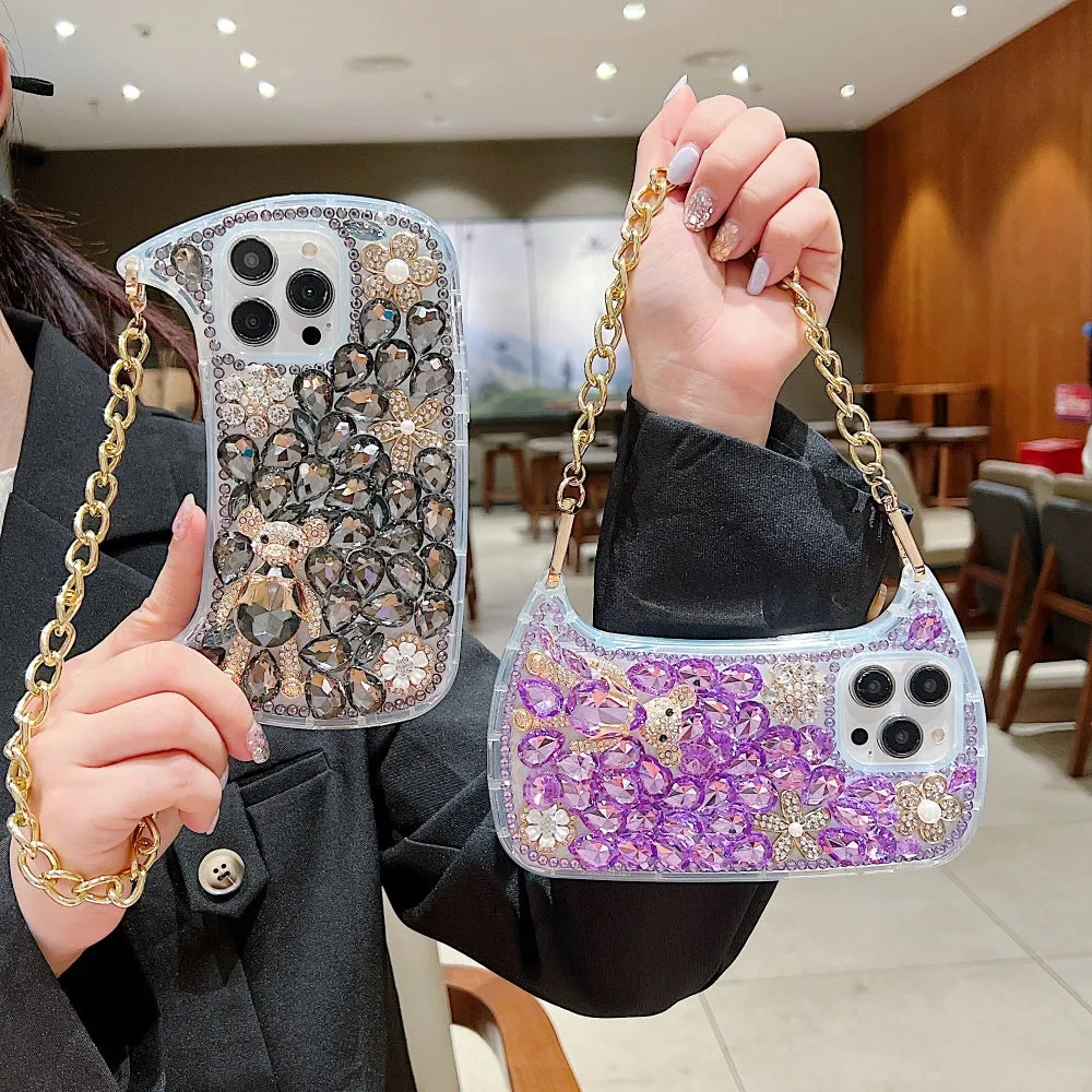 Colorful Diamond Phone Case With Metal Chain Strap - iPhone 13