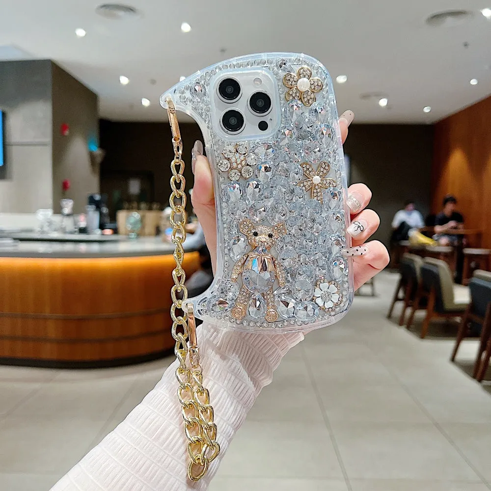 Colorful Diamond Phone Case With Metal Chain Strap - iPhone 13