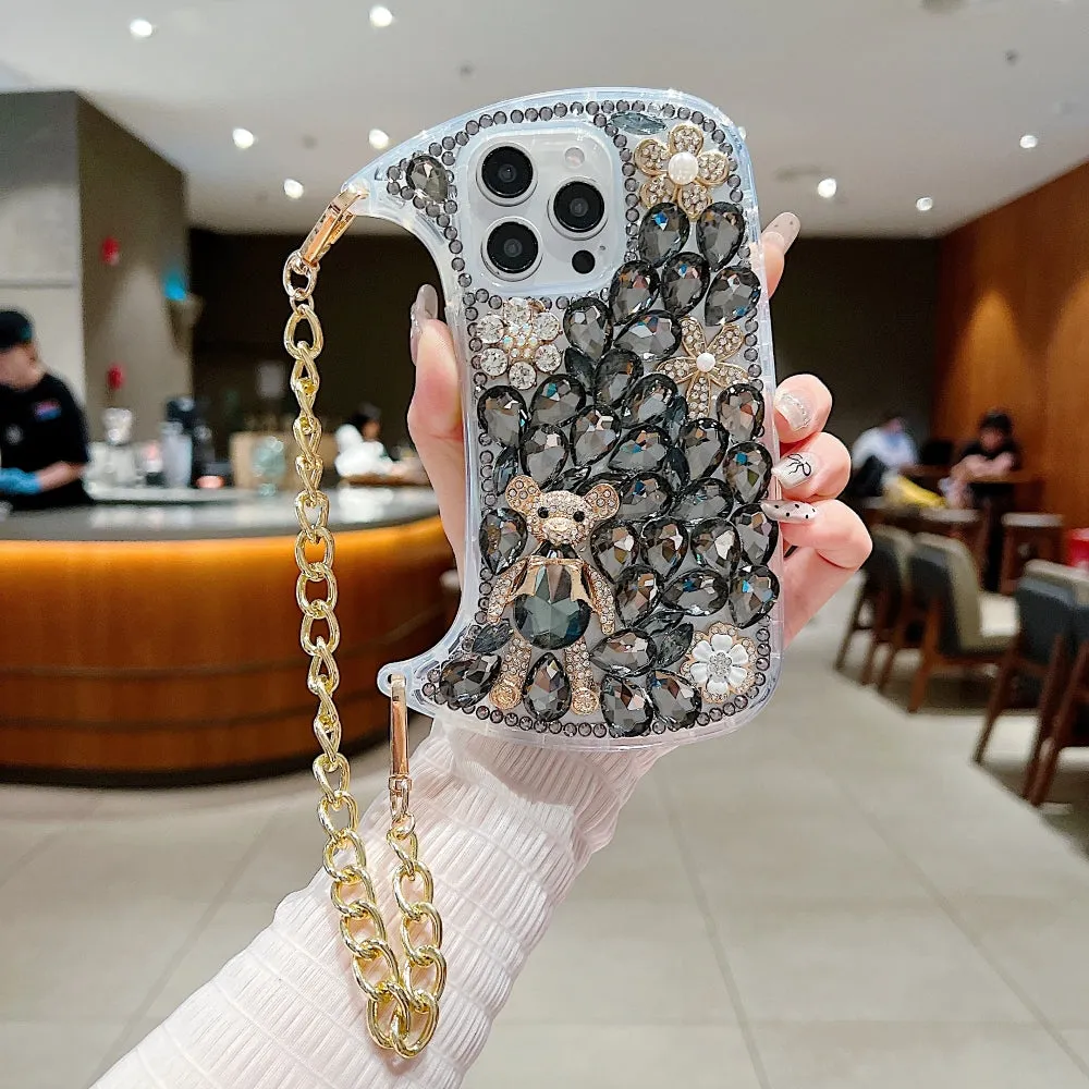 Colorful Diamond Phone Case With Metal Chain Strap - iPhone 13