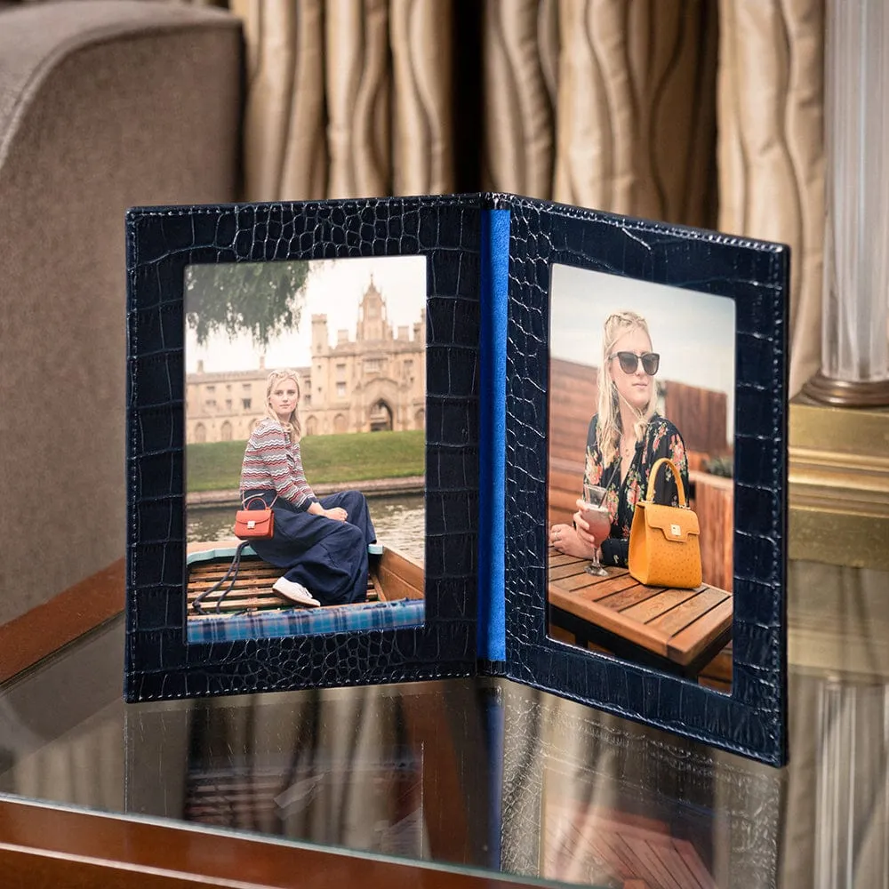 Double Leather Photo Frame 6x4 Inch - Navy Croc