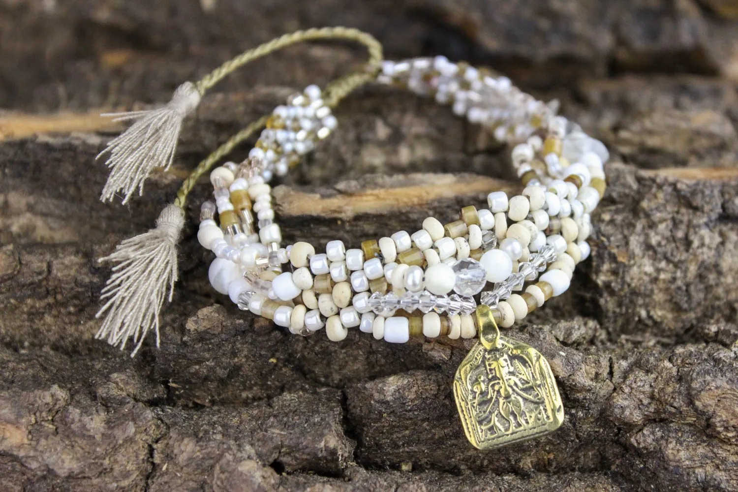 Elegantly Beaded Thai Amulet Bracelet