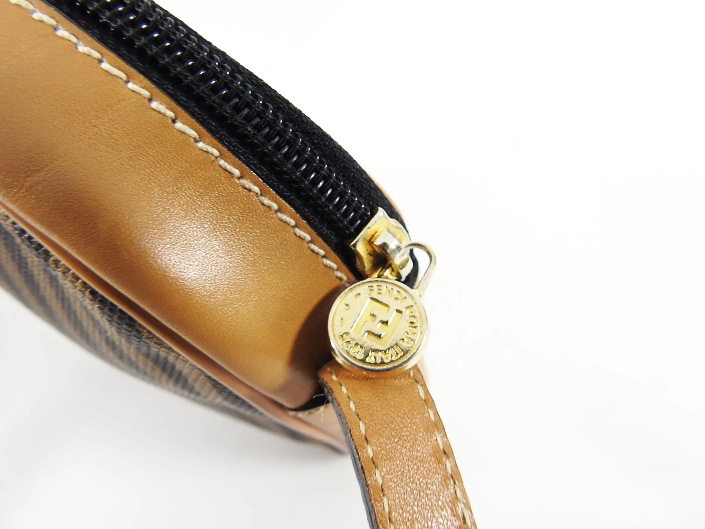 Fendi Vintage 1990's Tan Stripe Coated Canvas Crossbody Bag