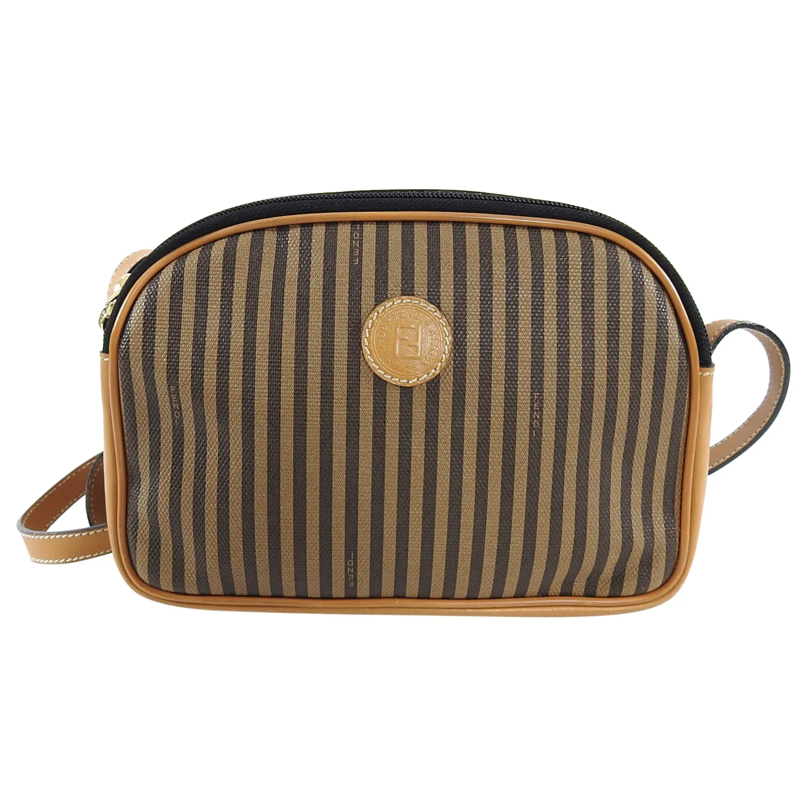 Fendi Vintage 1990's Tan Stripe Coated Canvas Crossbody Bag