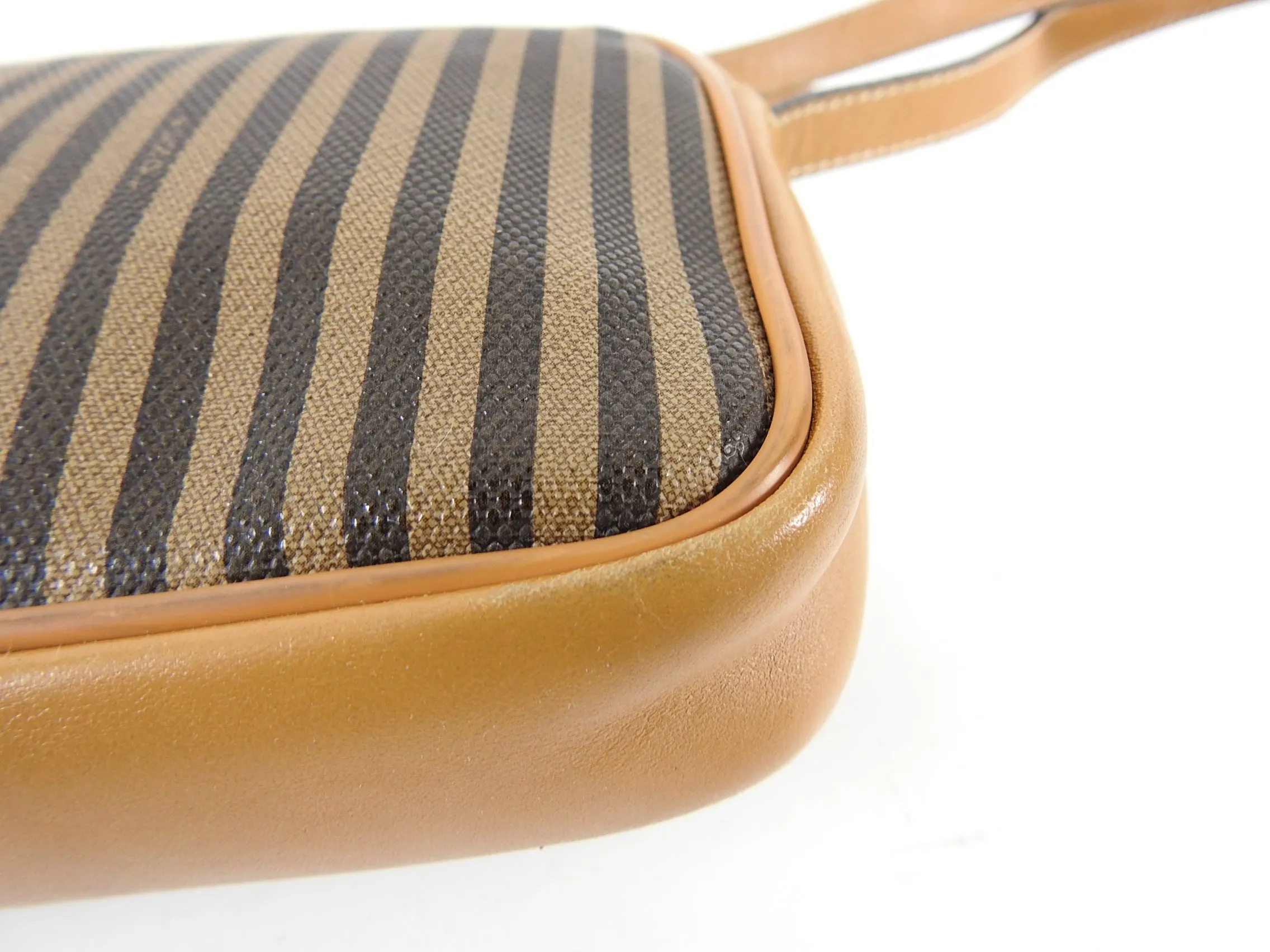 Fendi Vintage 1990's Tan Stripe Coated Canvas Crossbody Bag