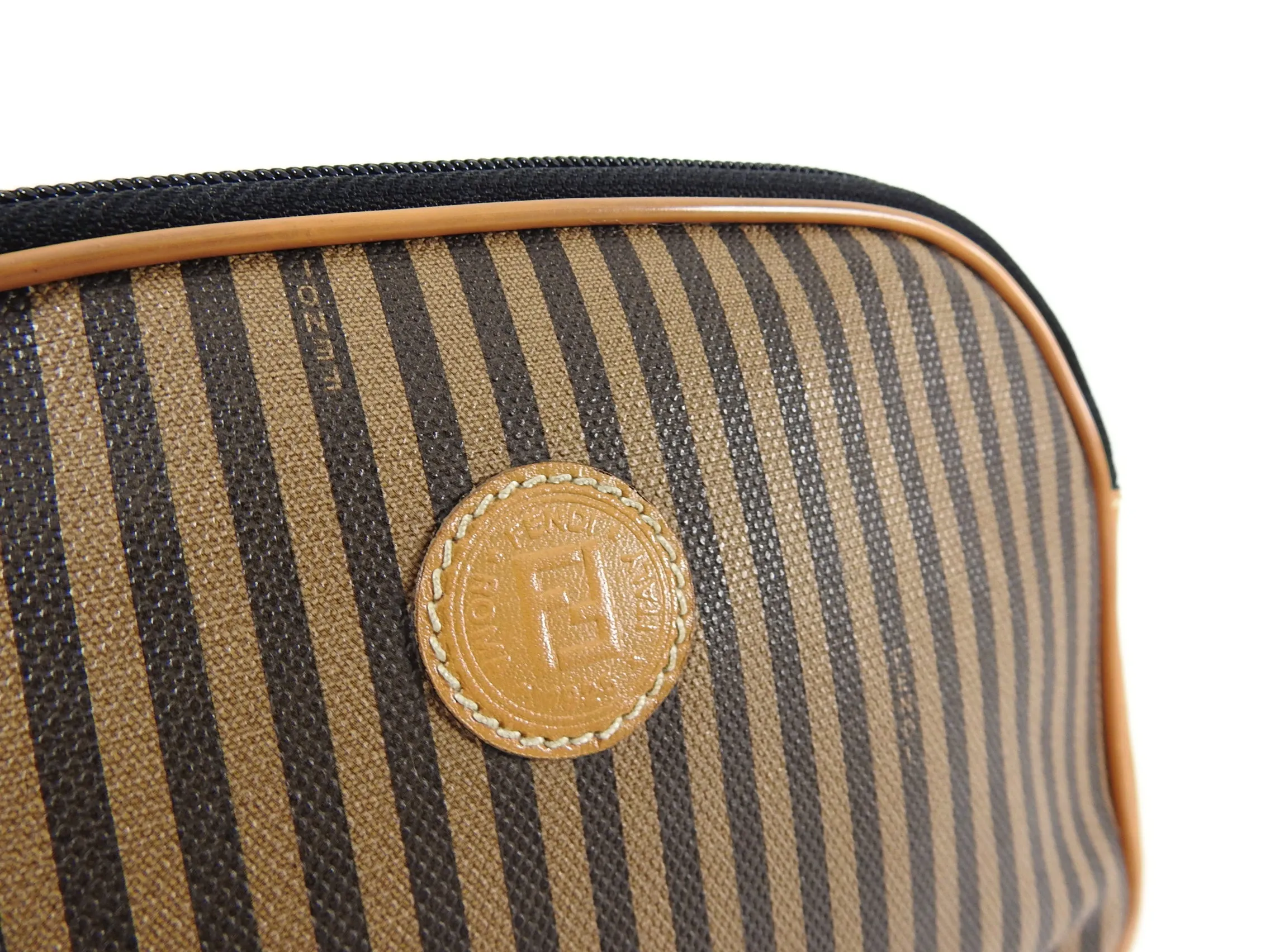 Fendi Vintage 1990's Tan Stripe Coated Canvas Crossbody Bag