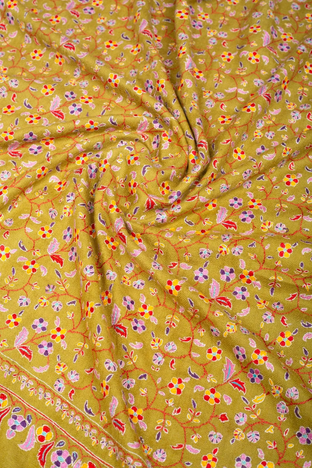 Floralia Raw Umber Jama Sozni Embroidered Pashmina Shawl