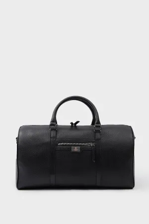 Genuine Leather Duffle Bag, Travel Bag, Venous Pattern Black