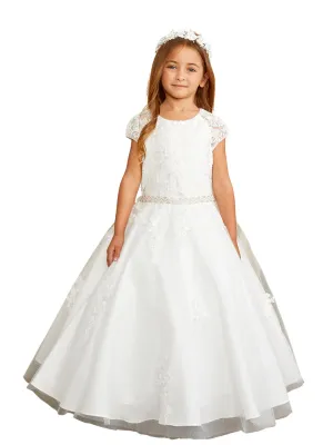Girls Lace Cap Sleeve Pearl Adorned Special Occasion Dress, Sizes 2-16