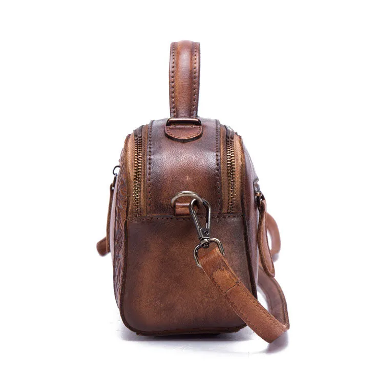 Handmade Womens Embossed Leather Handbags Cross Shoulder Bag For Women