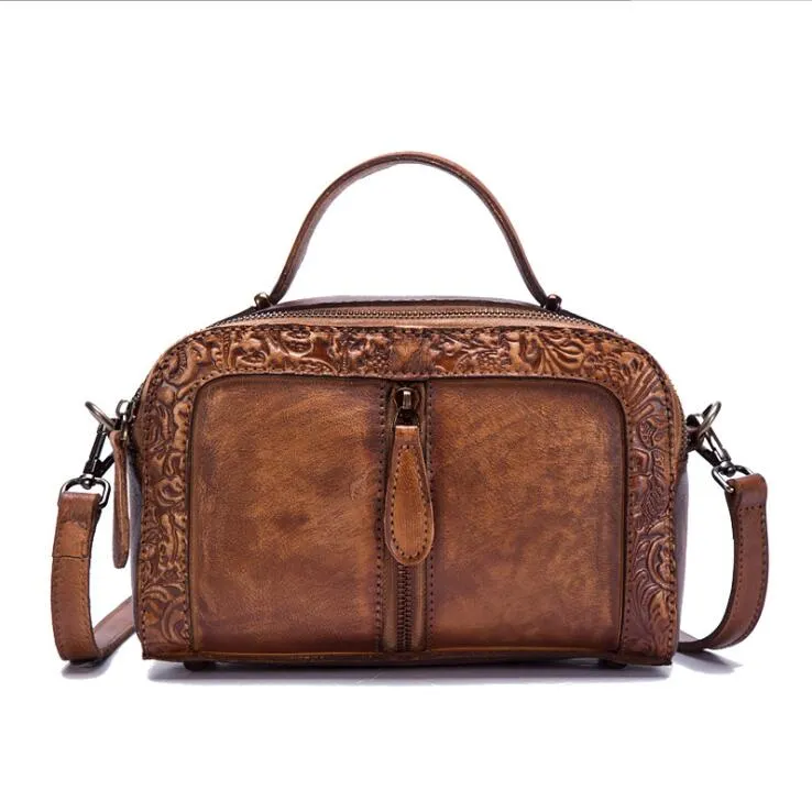 Handmade Womens Embossed Leather Handbags Cross Shoulder Bag For Women