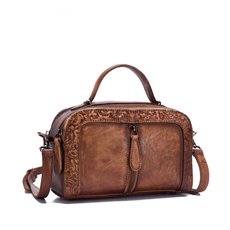 Handmade Womens Embossed Leather Handbags Cross Shoulder Bag For Women