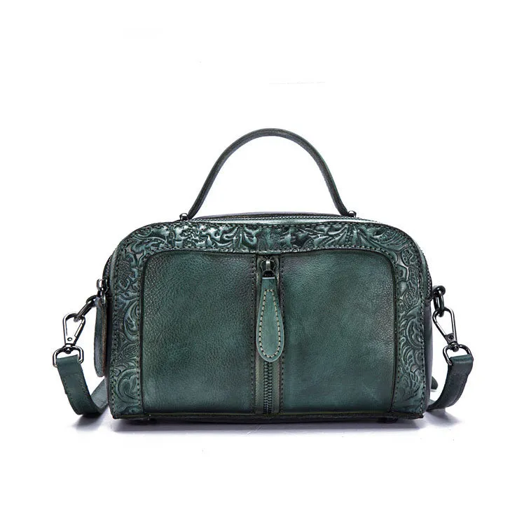 Handmade Womens Embossed Leather Handbags Cross Shoulder Bag For Women