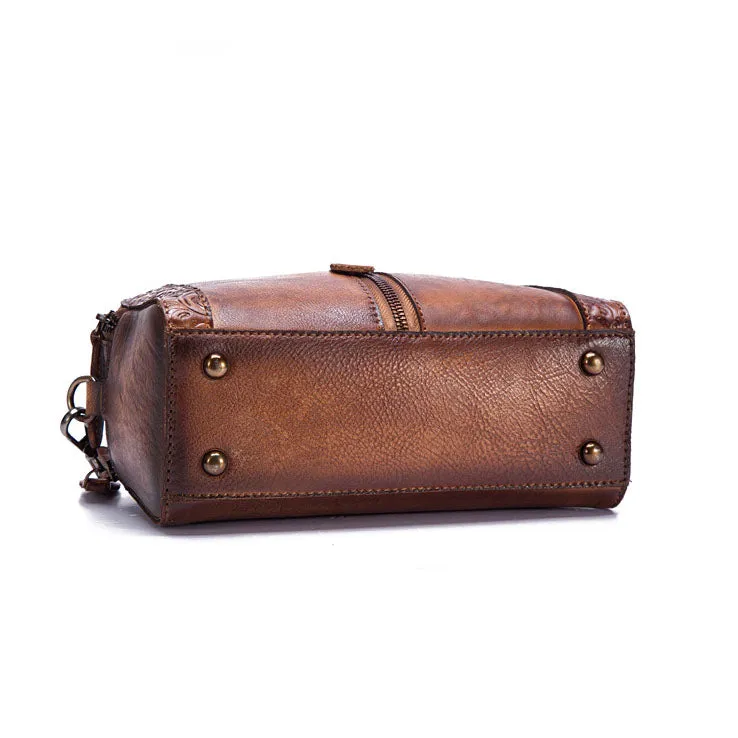 Handmade Womens Embossed Leather Handbags Cross Shoulder Bag For Women