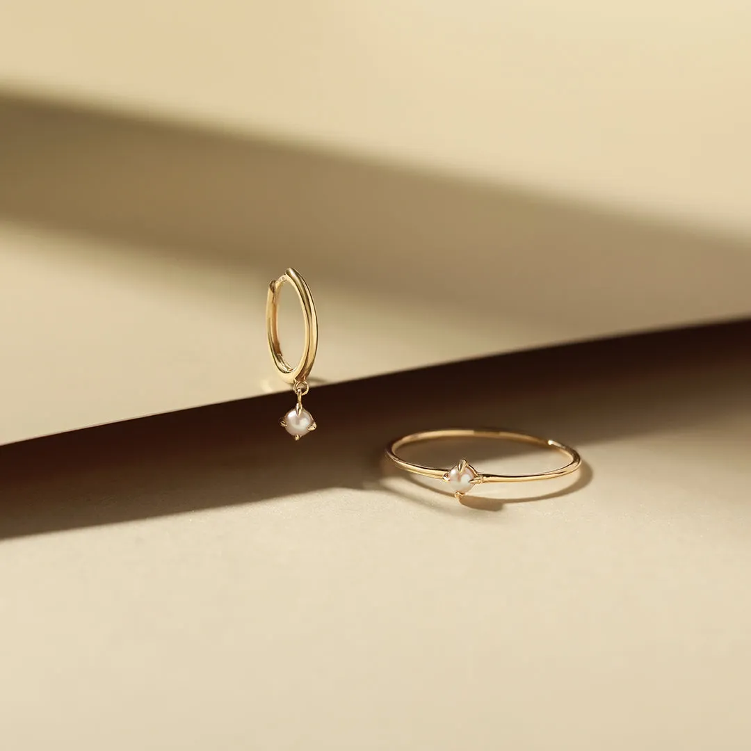 HELENA | Single White Pearl Dangle Huggie Hoop
