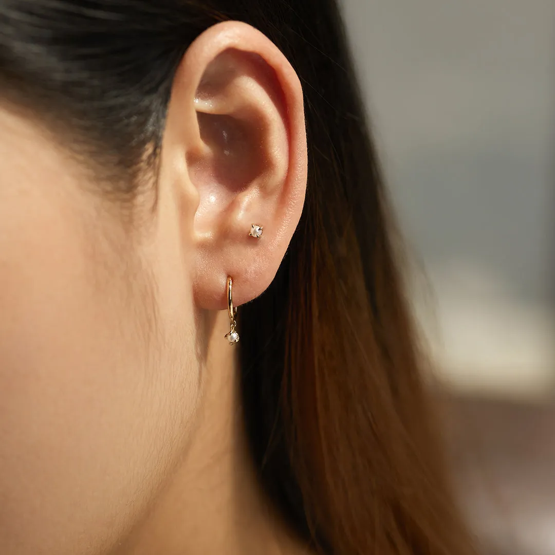 HELENA | Single White Pearl Dangle Huggie Hoop