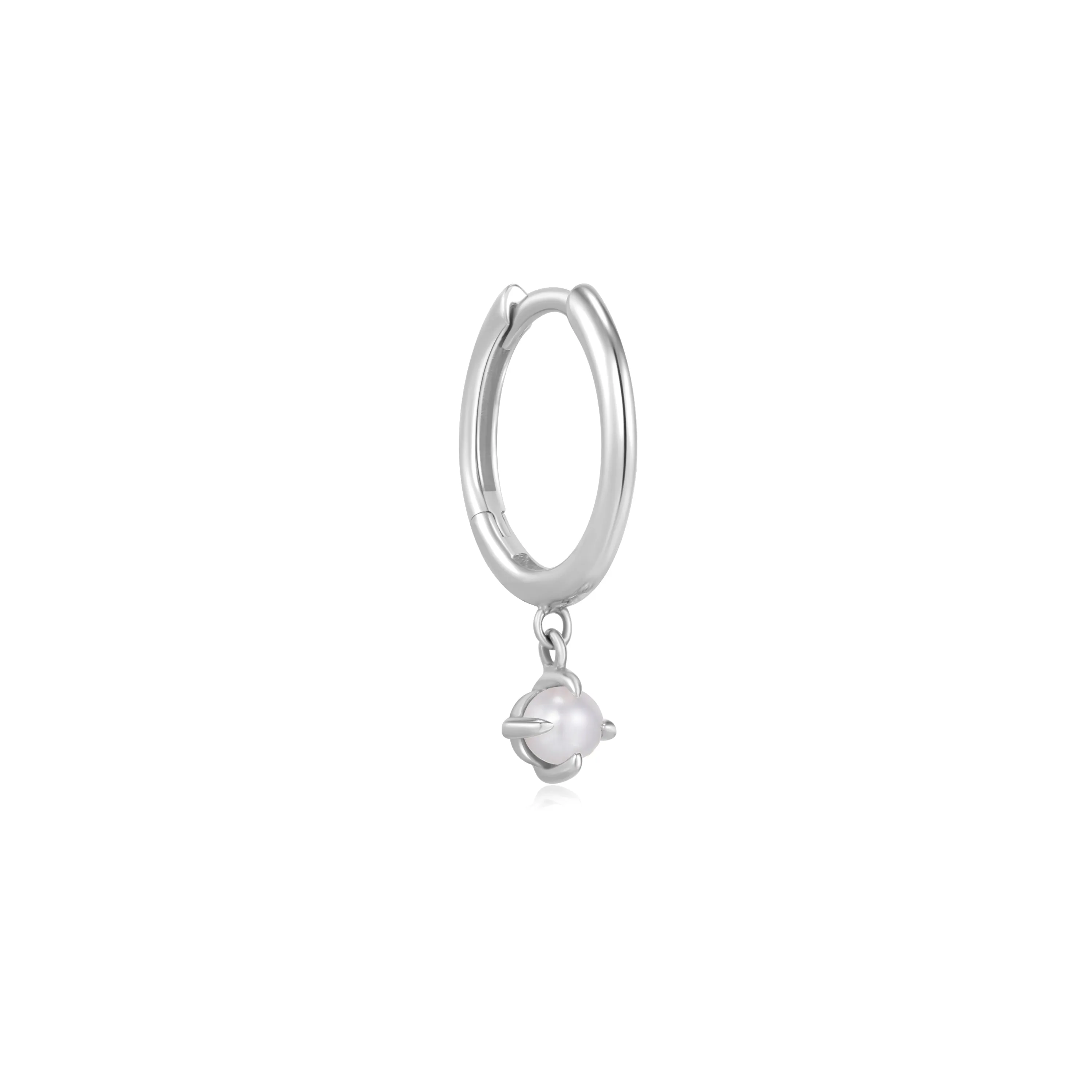 HELENA | Single White Pearl Dangle Huggie Hoop