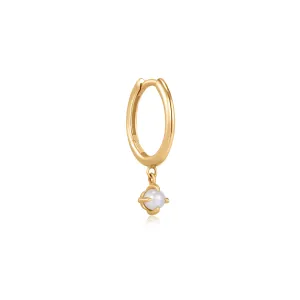 HELENA | Single White Pearl Dangle Huggie Hoop