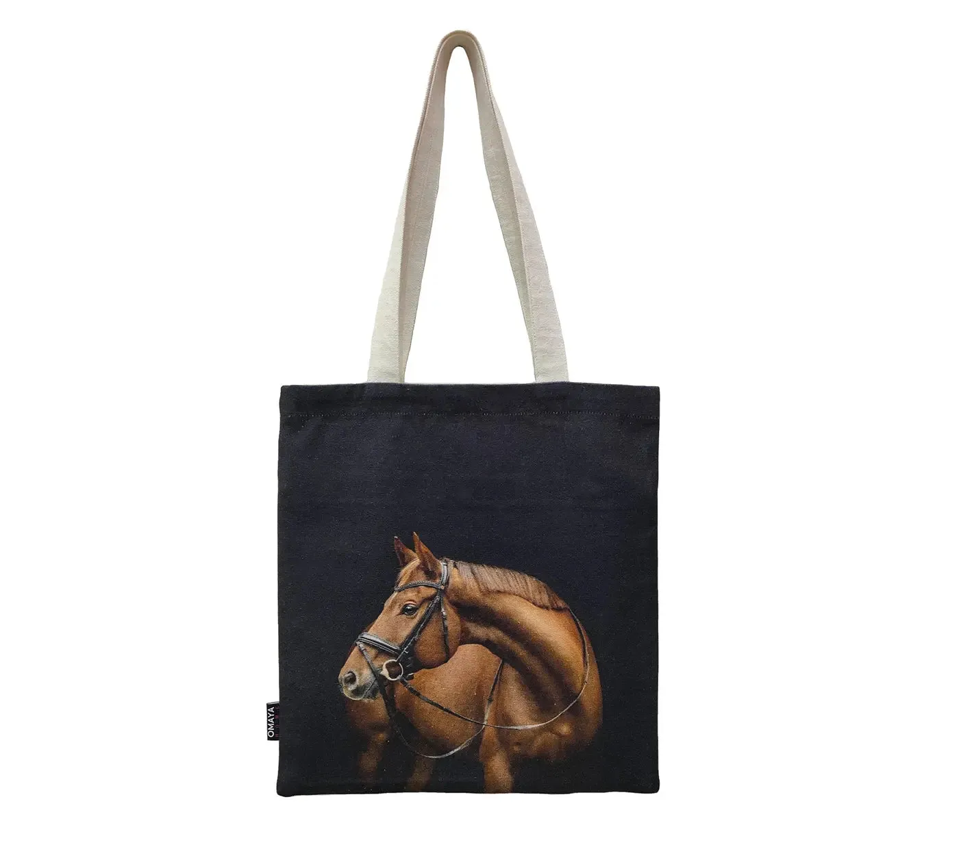 house of Omaya Horse Print Cotton Canvas Tote Bag 34×36 Cms