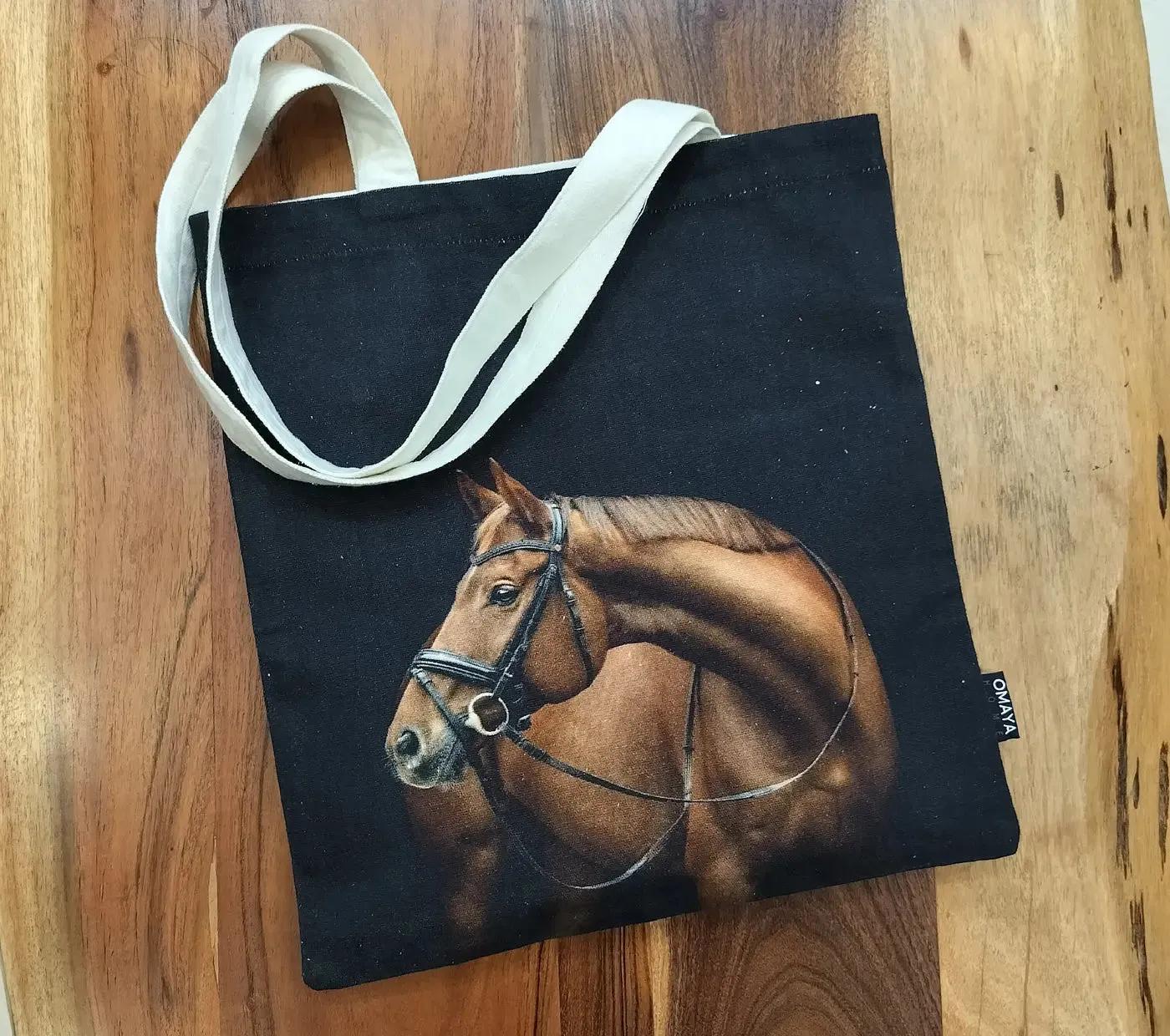 house of Omaya Horse Print Cotton Canvas Tote Bag 34×36 Cms