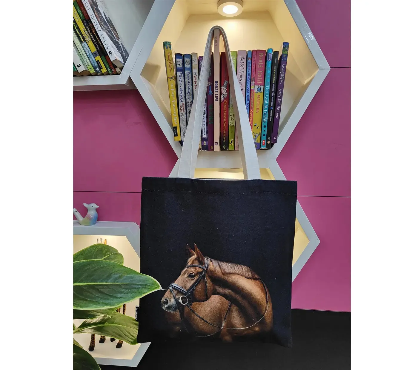 house of Omaya Horse Print Cotton Canvas Tote Bag 34×36 Cms