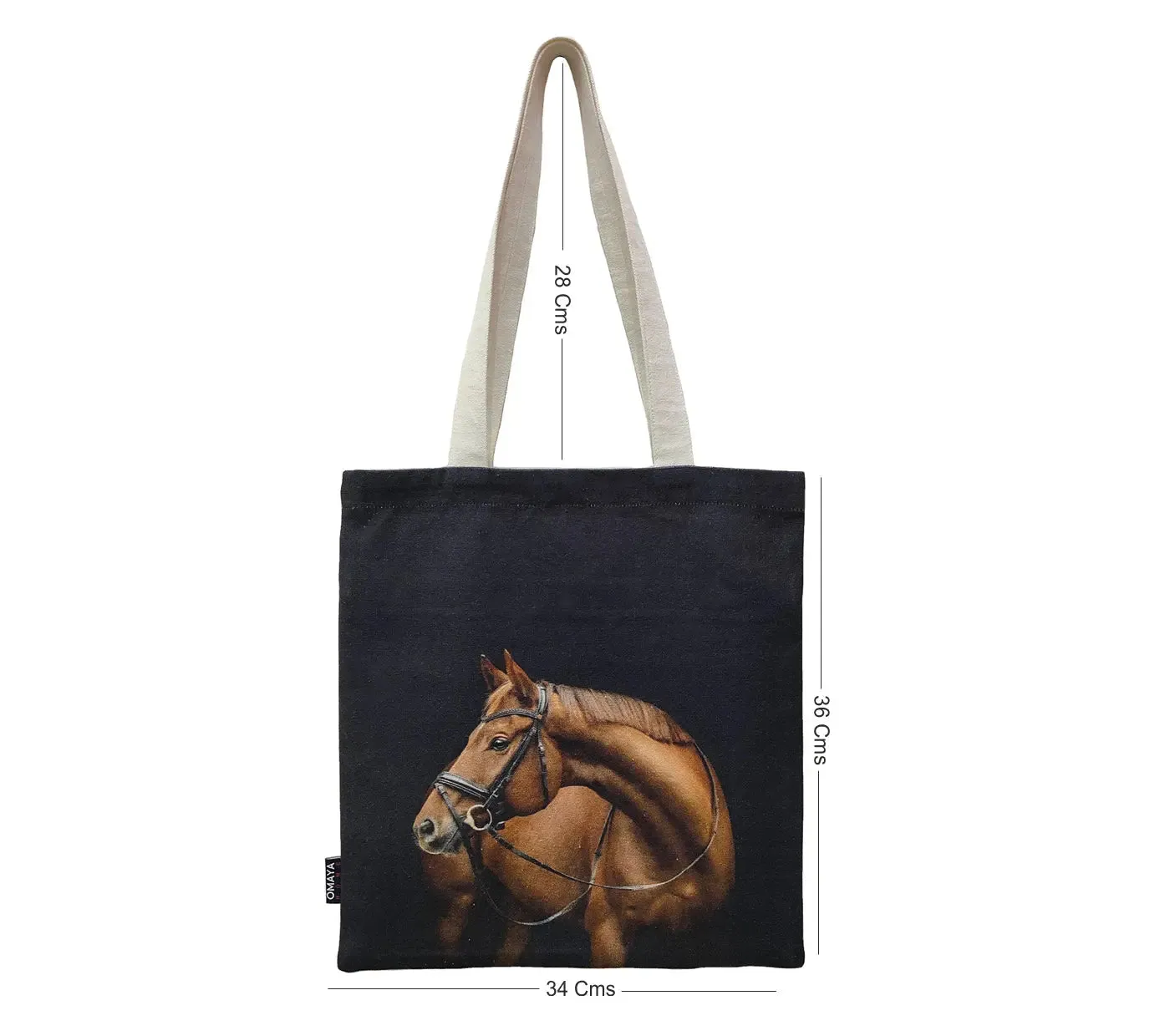 house of Omaya Horse Print Cotton Canvas Tote Bag 34×36 Cms