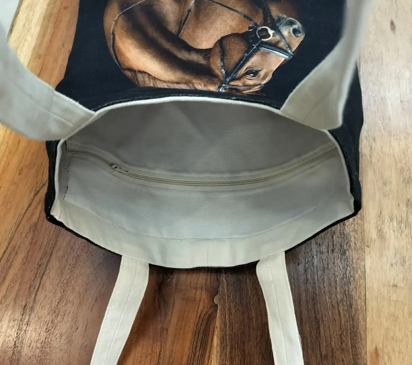 house of Omaya Horse Print Cotton Canvas Tote Bag 34×36 Cms