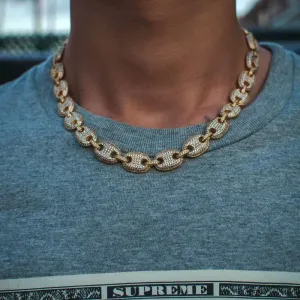 Iced Out Mariner Link Necklace in Yellow Gold