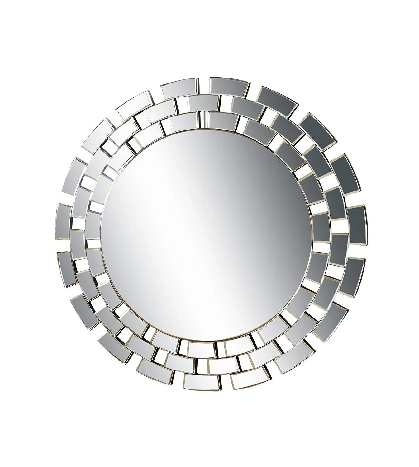 Inde Gallery Venetian Image Designer Foyer Hallway Entry Elegant Wall Mount Round Glass Mirror for Home Decor with Free Photo Frame (Silver, 36" X 36" ) Framed