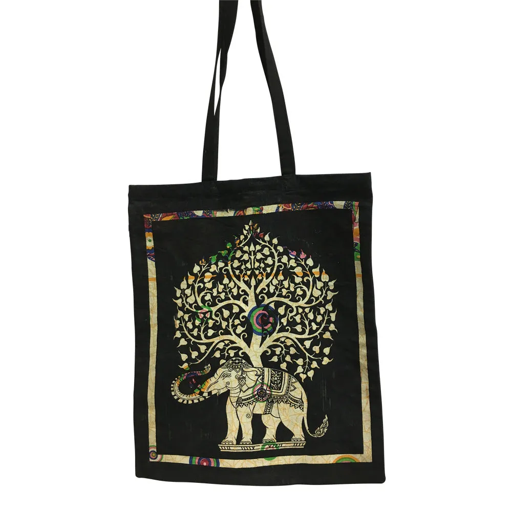 Indian Ethnic Block Printing Elephant Tree Design Shopping Cotton Tote Bag