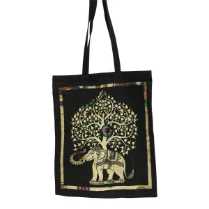 Indian Ethnic Block Printing Elephant Tree Design Shopping Cotton Tote Bag
