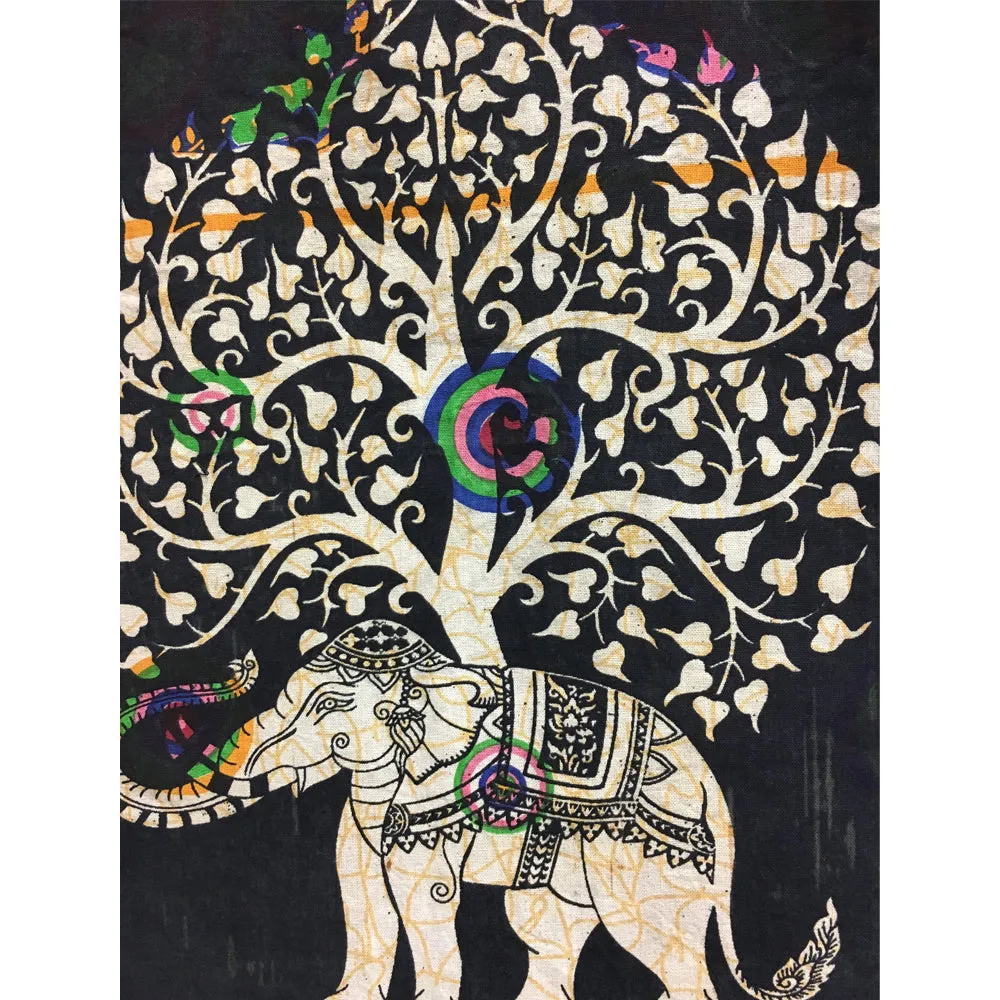 Indian Ethnic Block Printing Elephant Tree Design Shopping Cotton Tote Bag