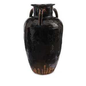 Large Black Glazed Stoneware Wine Jar - 19th Century