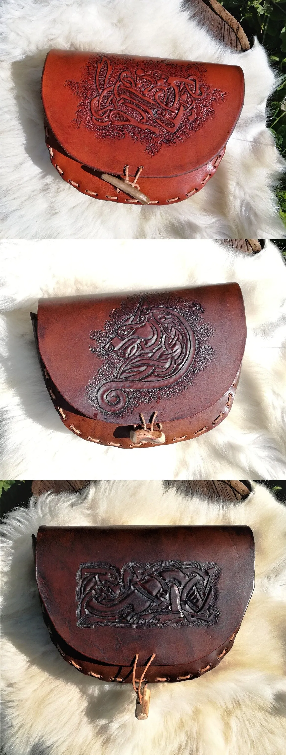 Leather Celtic Belt Bag / Handcrafted Custom Larp Purse