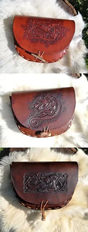 Leather Celtic Belt Bag / Handcrafted Custom Larp Purse