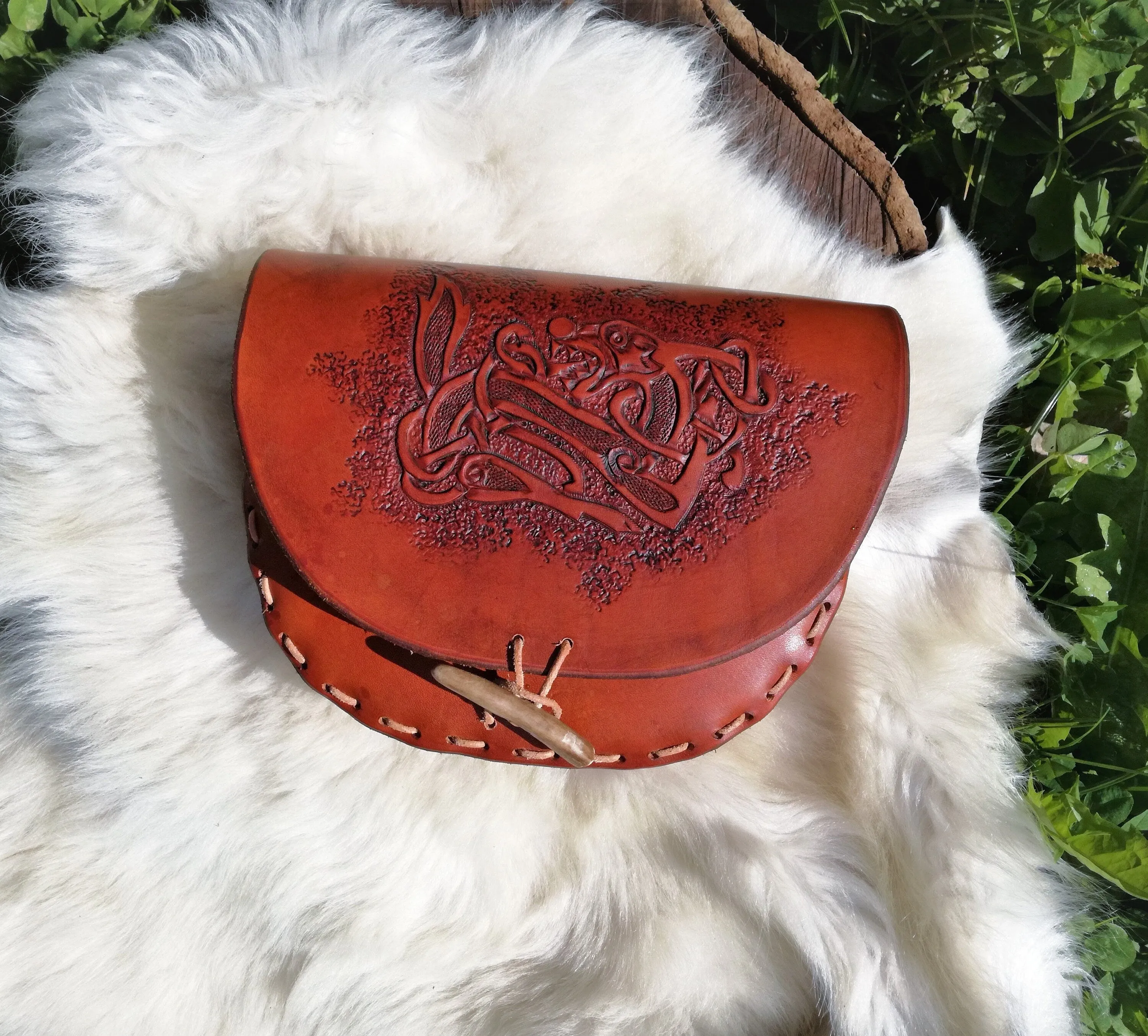 Leather Celtic Belt Bag / Handcrafted Custom Larp Purse
